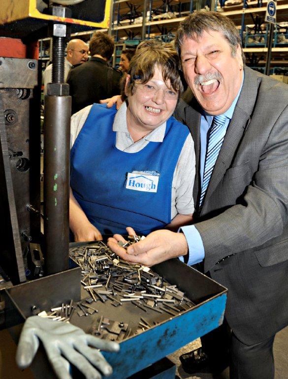 Carl Chinn meets worker Judith Saunders who works at the key making factory in Featherstone